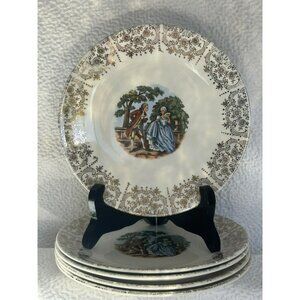 Sabin Salad Plate Victorian Courting Couple 22 K Gold 6 in Dessert Plate Set 4